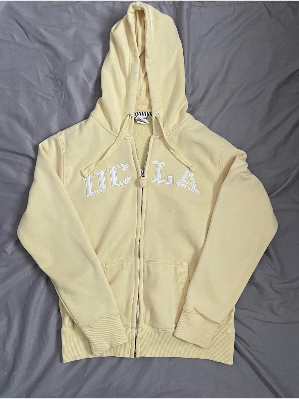 Camp David UCLA Bruins Full Zip Hoodie Pastel Butter Yellow Embroidered Large L